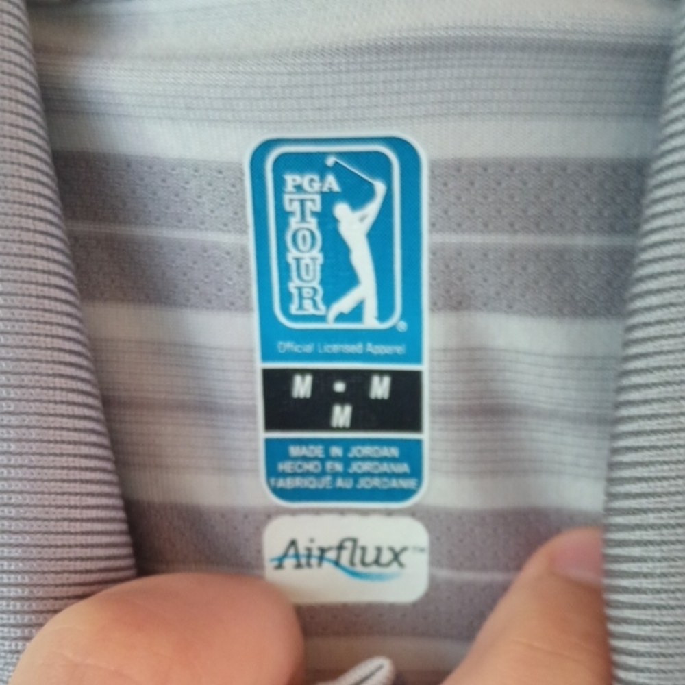 Men's Gray And White Stripped Collared Golf Shirt Size Medium. - Picture 4 of 5